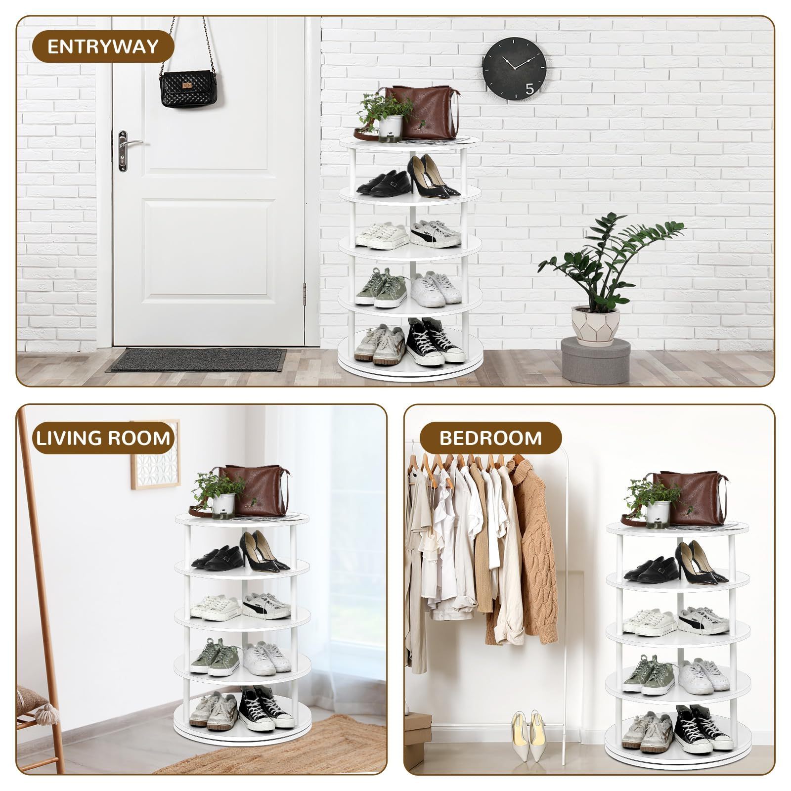 Modern Wood 5 Tier Tall White Spinning Lazy Susan Organizer Commercial 360 Rotating Shoe Rack For Retail Store Shop Boutique