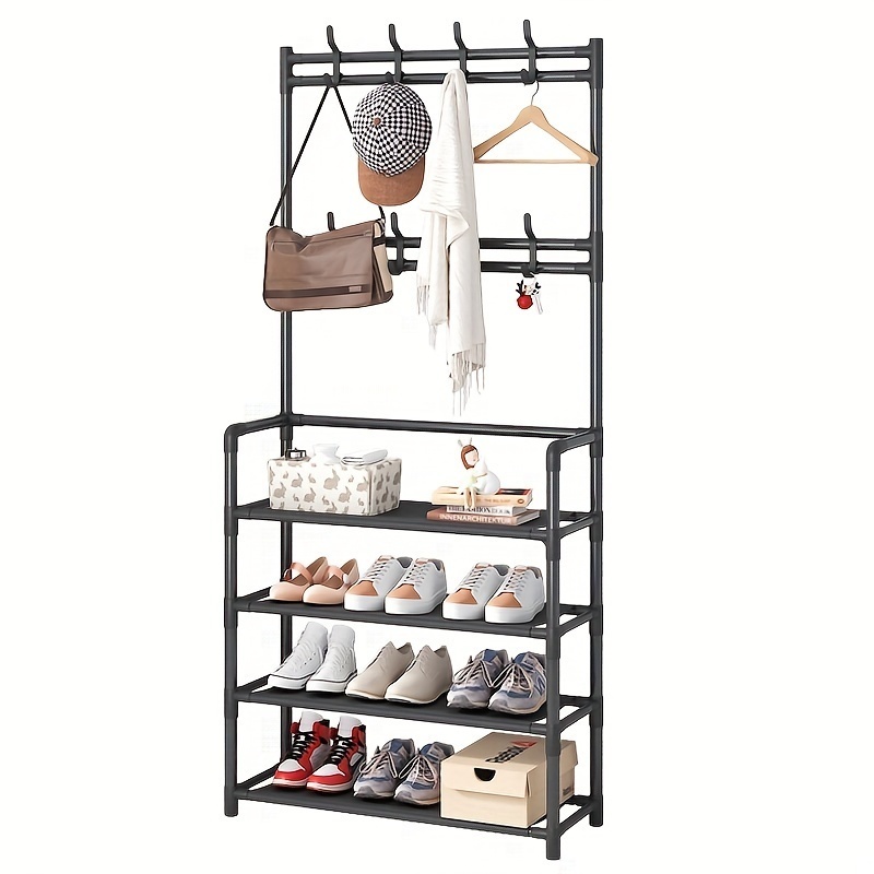 Modern Household Assembly Coat Clothes Bag Storage Floor Stand Entryway Combo Shoe Rack For Bedroom Dormitory With Hangers Hooks