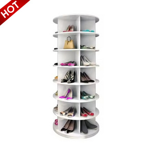 Factory Custom 7 Layers Furniture Rotative Boot Shoeracker Vertical Wooden Lazy Susan Round 360 Rotating Shoe Rack and Stand