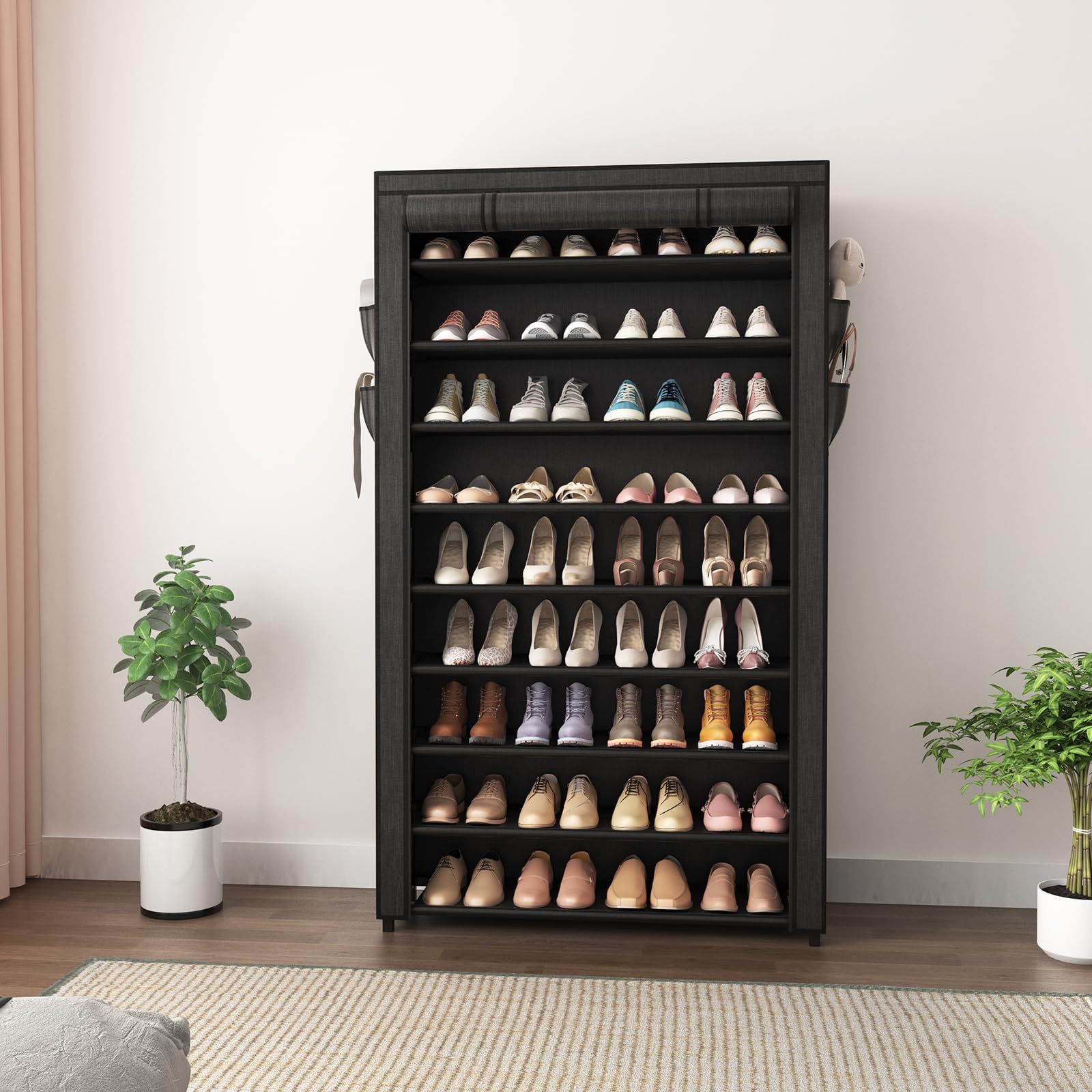 10 Tiers Tall Organizer Large Capacity Organised Shoe Cupboard Shelf Storage Space Save Vertical Shoe Rack With Dust Proof Cover