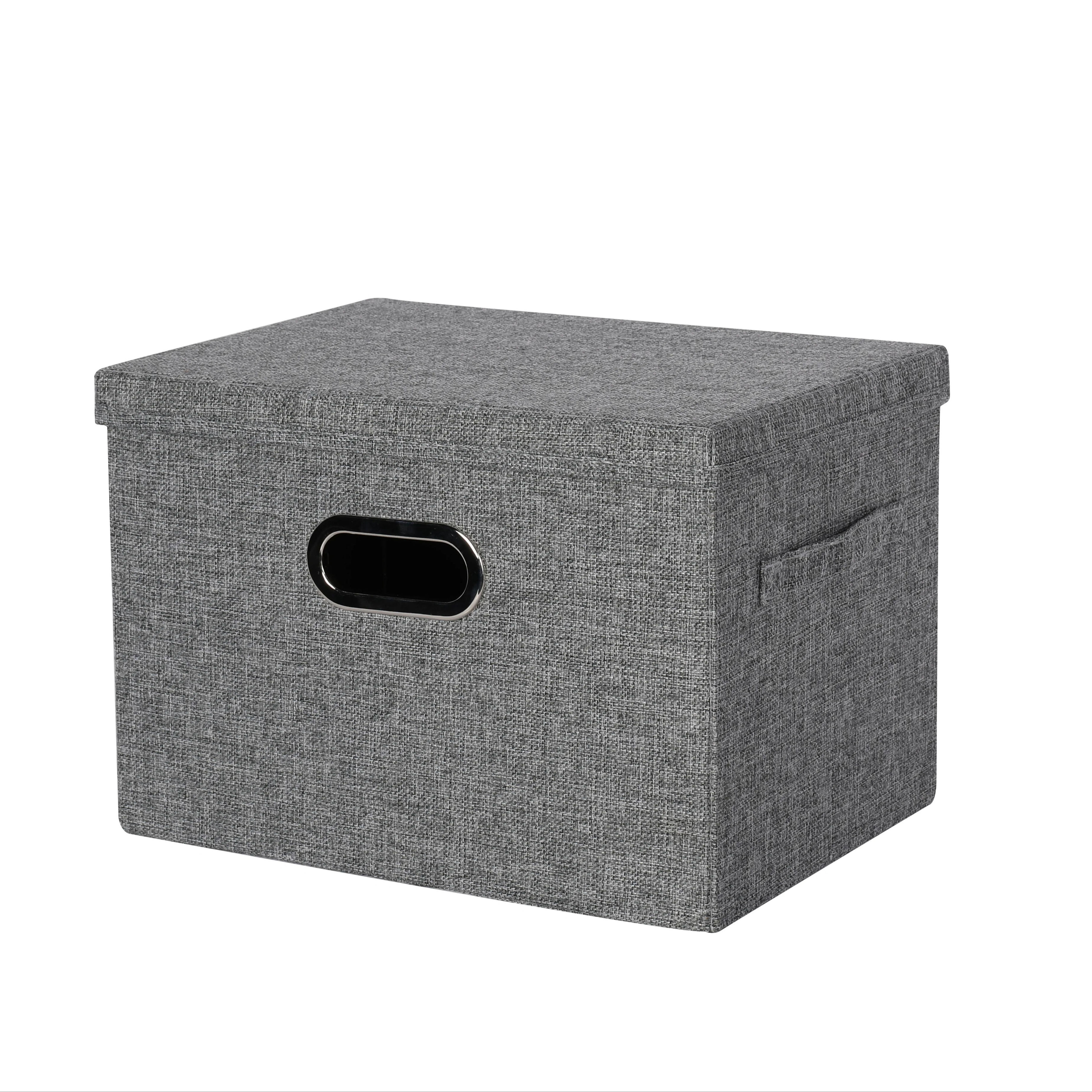 Collapsible Large Office Organiser Fabric Storage Box with Lids Heavy-duty Linen Toy Cube Baskets For File storage