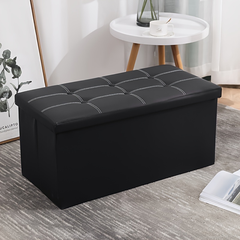 110L Sturdy Organizer Faux Leather Storage Ottoman Artificial Foldable Bench With Foam Padded Seat For Bedroom And Hallwaym