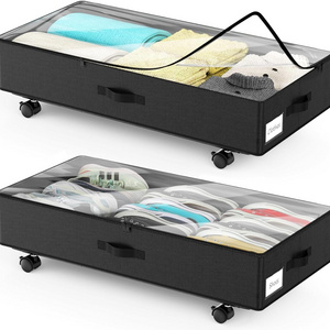 Customizable Visible Rolling Drawer Bin Blankets Bag Under Bed Storage Boxes Containers With Lid Wheels For Clothes Organizer