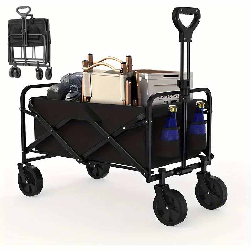 Heavy Duty Durable Outdoor Trolley 360 Swivel Front Wheel Folding Utility Wagon Cart With Cup Holder And Retractable Handle