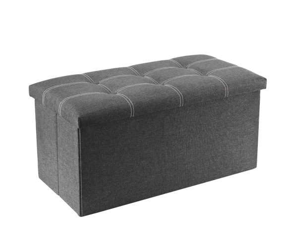 Modern Leather Pouffe Salon Storage Bench with Fabric With Button Ottoman Stool For Hotel Bedroom and Living Room Furniture