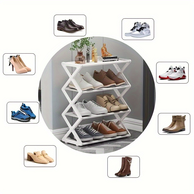 4-Tier Sturdy Stackable Floor Mount Shelf Folding Plastic Space Saving Storage Organizer Backdoor Shoe Rack For Entryway Garage