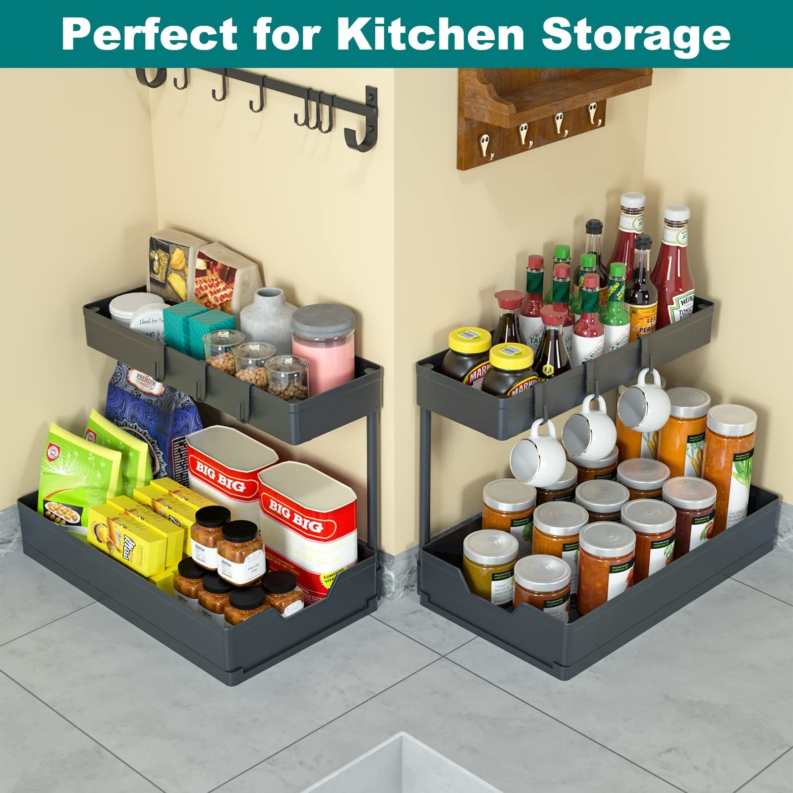 Double Layer Cleaning Supplies Plastic Home Organiser Rack L Shaped Kitchen Cabinet Storage Shelf Under The Sink Organizer