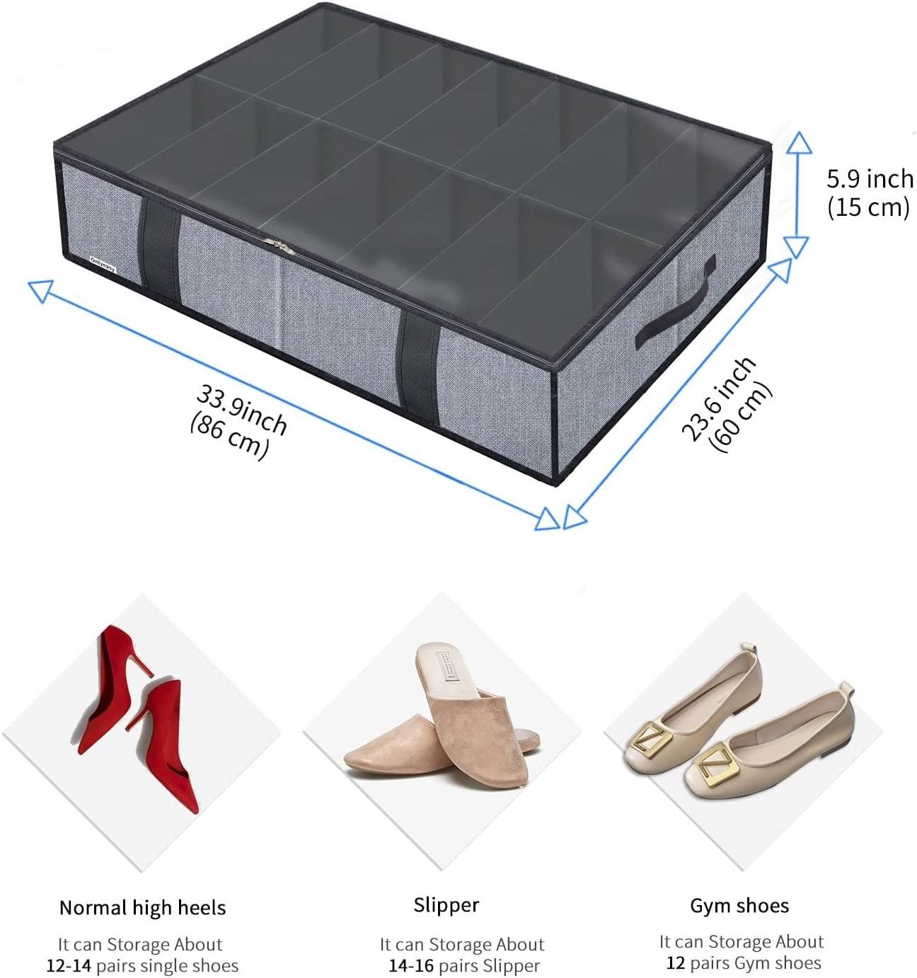 2 Pack Set Sturdy Organizer Fits Total 24 Pairs Underbed Under Bed Shoes Closet Storage Solution With Clear Window