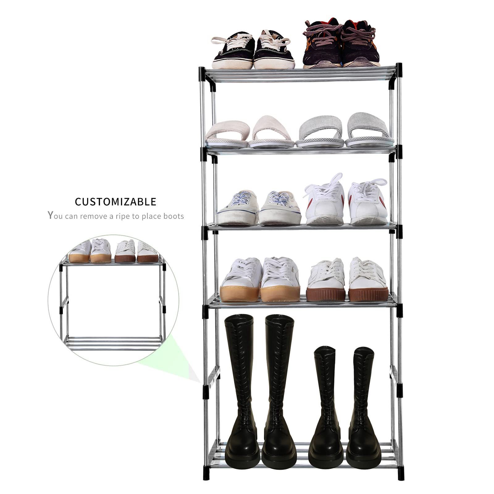 3 Tier Simple Small Household Metal Show Rack Black Shoe Shelf Portable Storage Entry Shoe Rack Organizer For Bedroom Hallway