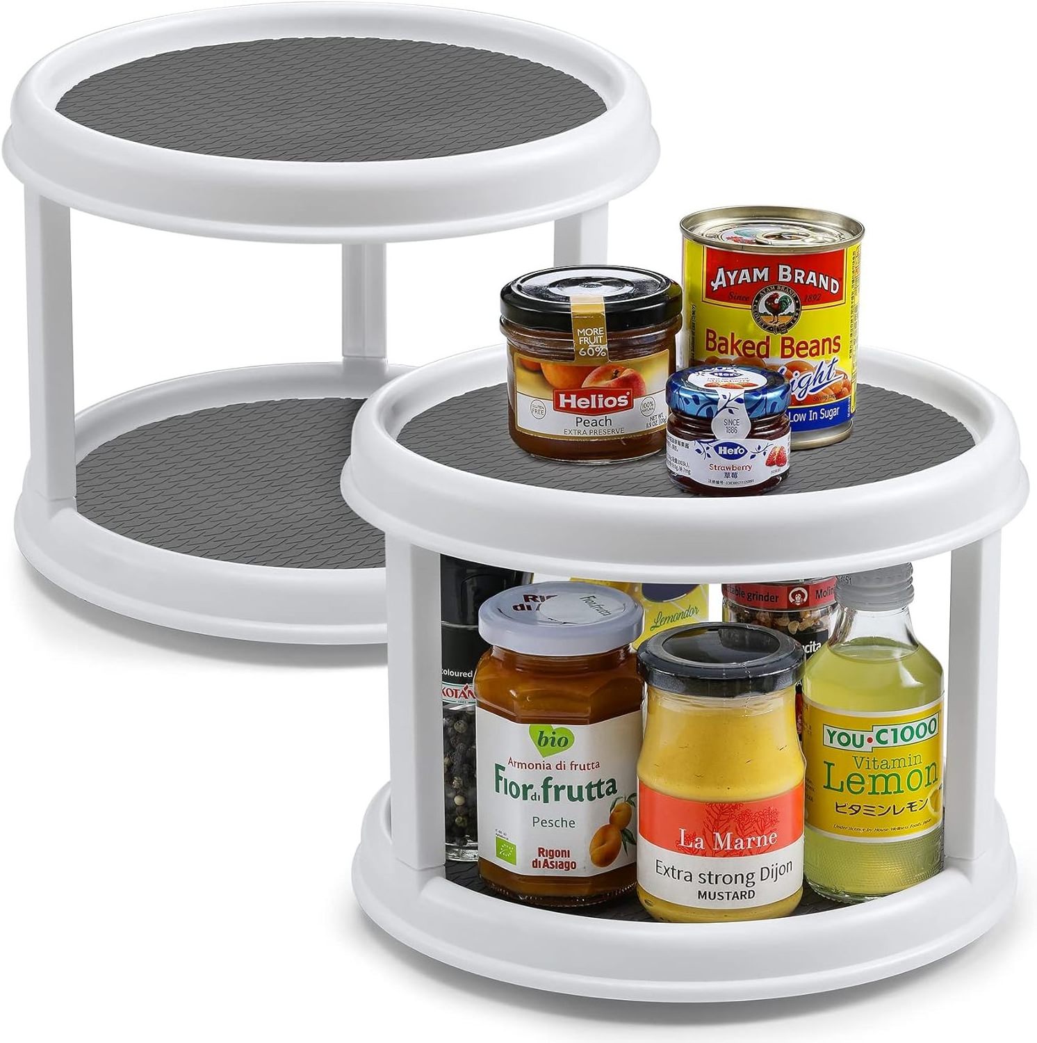 2 Tier Turntable Lazy Susan Rotating Spice Rack Spinner Pantry Medicine Cabinet Organization And Storage Spinning Organizing