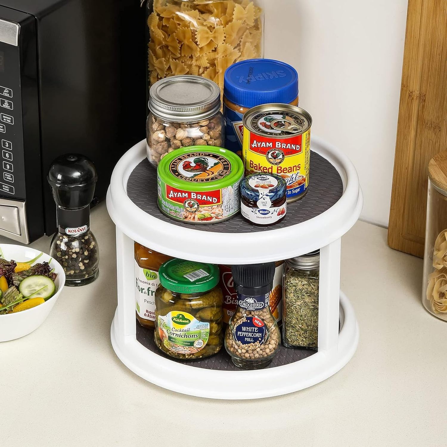 2 Tier Turntable Lazy Susan Rotating Spice Rack Spinner Pantry Medicine Cabinet Organization And Storage Spinning Organizing