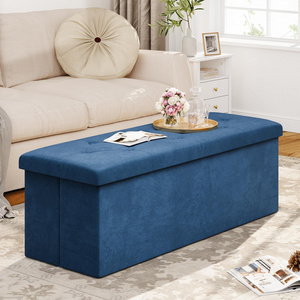 Folding 120L Storage Ottoman Bench Velvet Footrest With Elasticity Sponge Seat Metal Frame For Sturdiness Holds Upto 680 Lbs