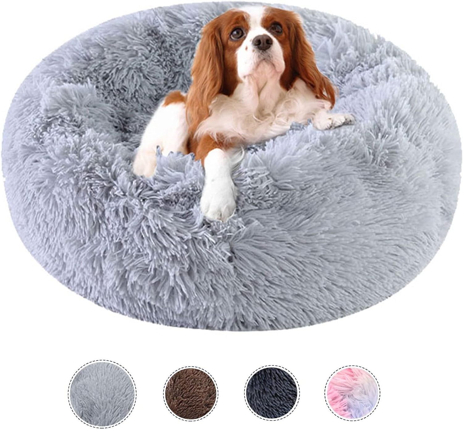 Round Plush Pet Kennel for Dogs and Cats With Removable Cover Boucle Pet Bed Made From Wool Leather Material