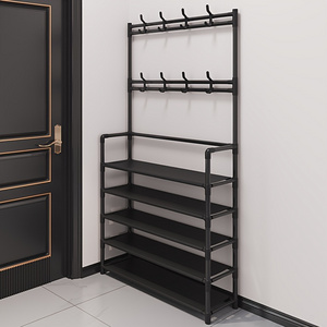 Modern Assembly Coat Clothes Bag Storage Floor Stand Entryway Shelf Folding Shoe Rack For Bedroom Dormitory With Hangers Hooks