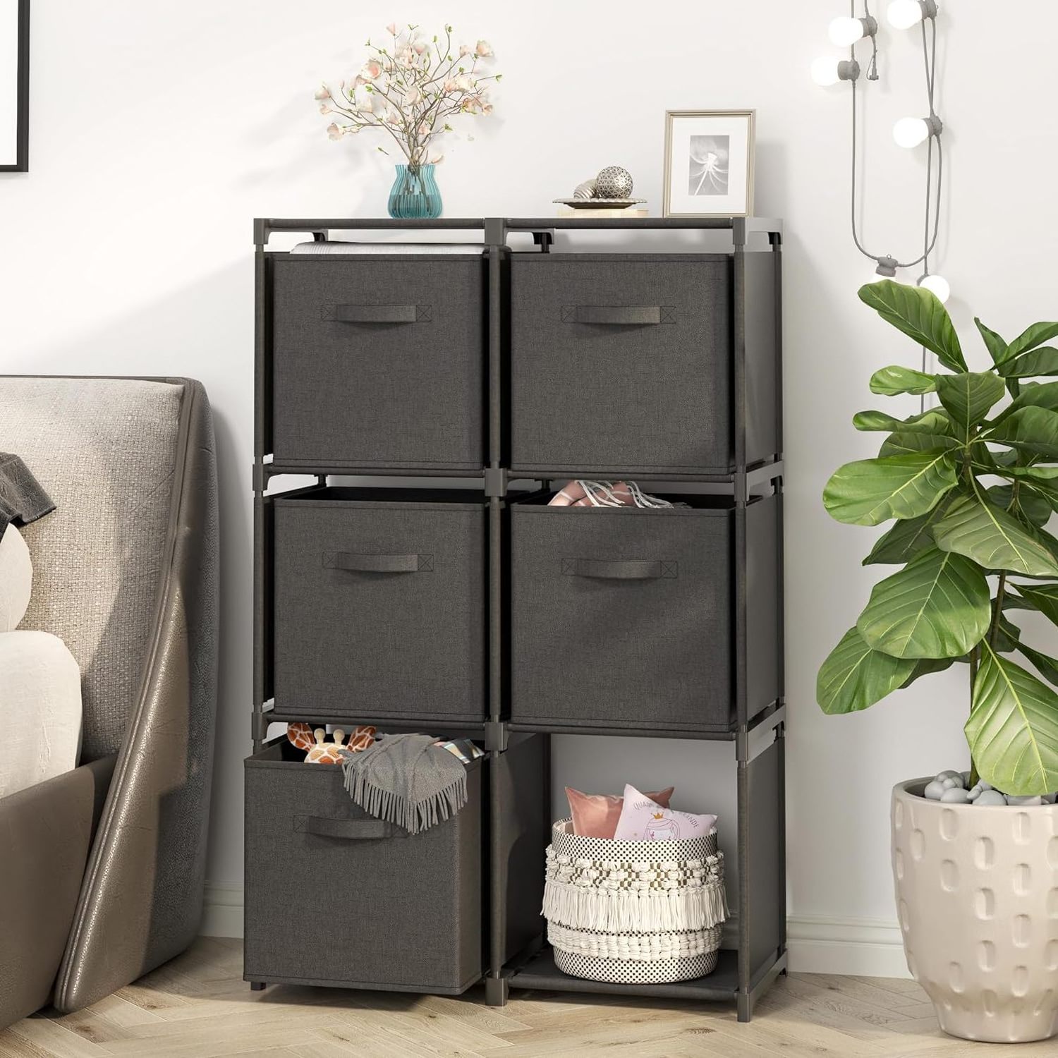 Home Furniture 6 Cube Storage Bin with 6 Extra Drawers Wardrobe With Strong Load-Bearing Capacity For Bedroom