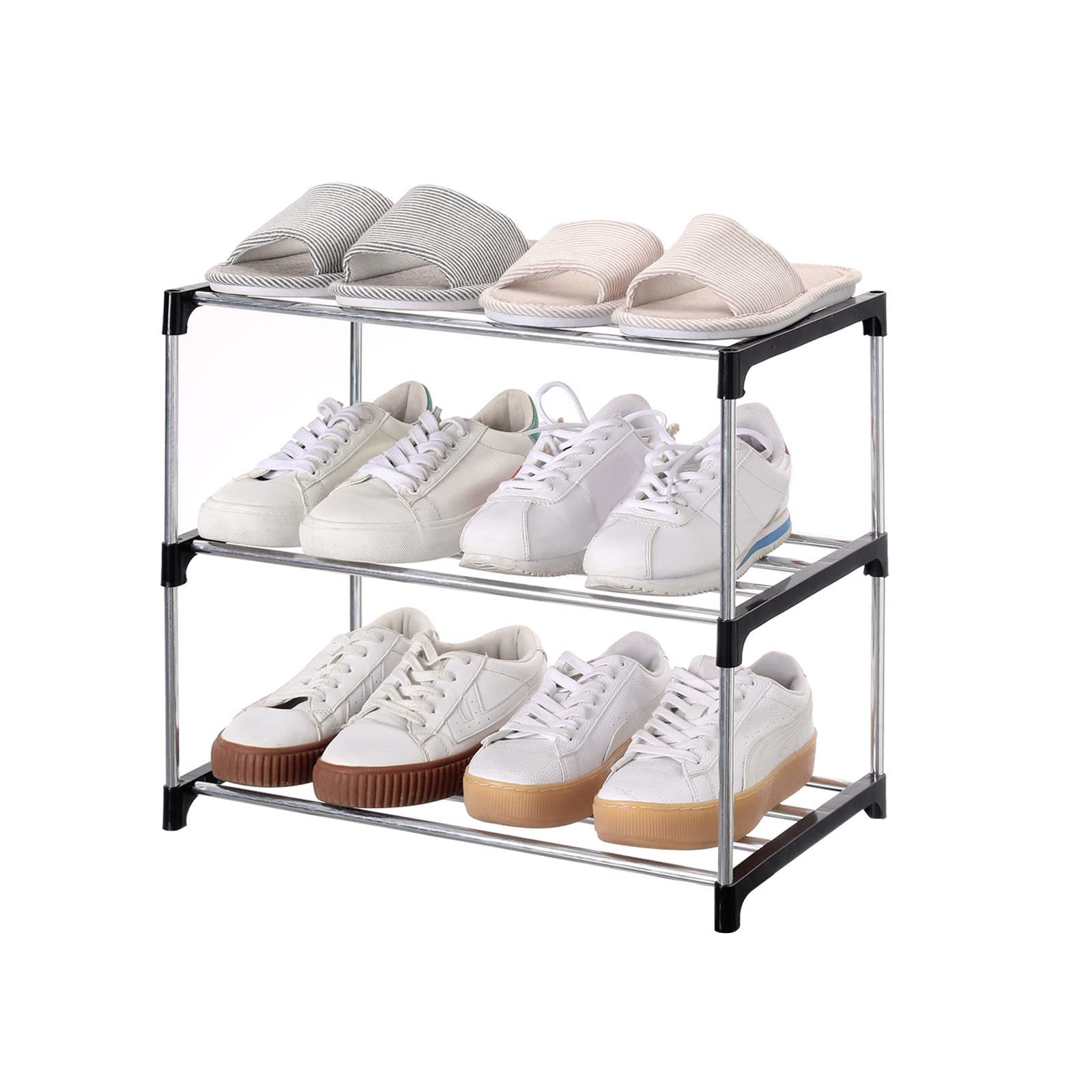 3 Tier Simple Small Household Metal Show Rack Black Shoe Shelf Portable Storage Entry Shoe Rack Organizer For Bedroom Hallway