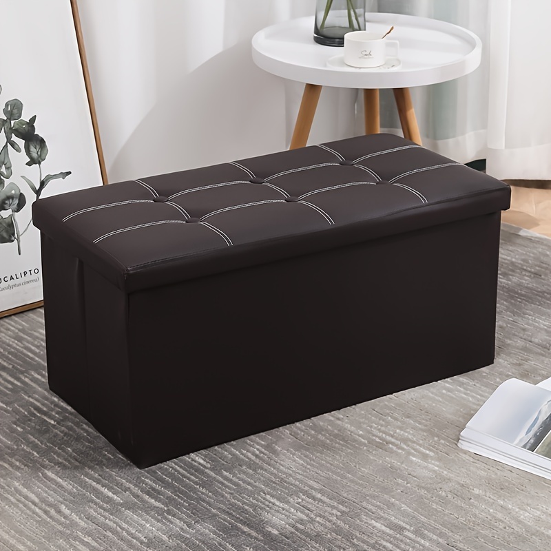 110L Sturdy Organizer Faux Leather Storage Ottoman Artificial Foldable Bench With Foam Padded Seat For Bedroom And Hallwaym