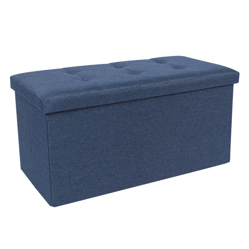 Modern Leather Pouffe Salon Storage Bench with Fabric With Button Ottoman Stool For Hotel Bedroom and Living Room Furniture