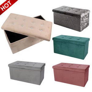 Modern Leather Pouffe Salon Storage Bench with Fabric With Button Ottoman Stool For Hotel Bedroom and Living Room Furniture