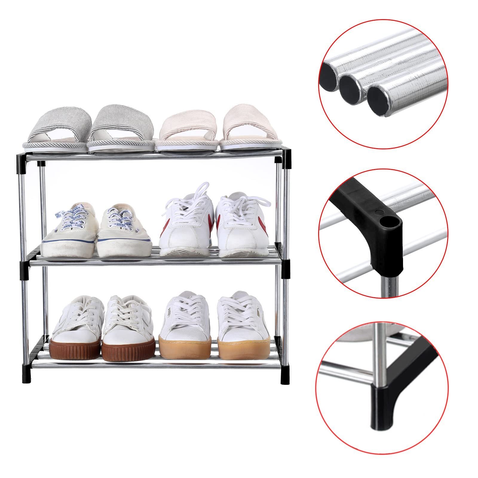 3 Tier Simple Small Household Metal Show Rack Black Shoe Shelf Portable Storage Entry Shoe Rack Organizer For Bedroom Hallway