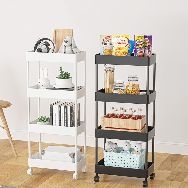 4 Tier Metal Drawer Holder Organizer Rolling Utility Mobile Trolley Shelving Unit Slide Out Narrow Storage Rack Cart With Wheel