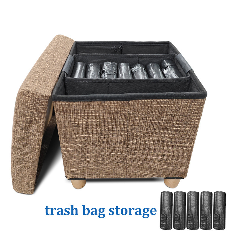 Factory Best Price 30*30*30Cm Cotton Linen Square Sofa Stool  Storage Ottoman With Inner Storage Room Box And Hard Fibreboard