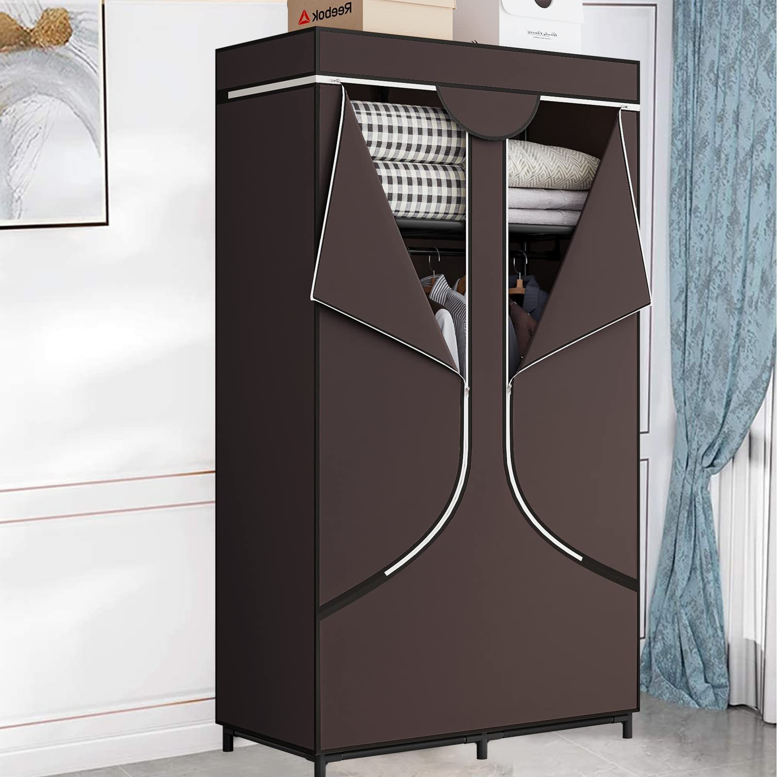 2024 Custom Fabric Almirah Wadrober Roperos y Closet Waldrop Bedroom Furniture Narrow Corner Mobile Portable Storage Wardrobe