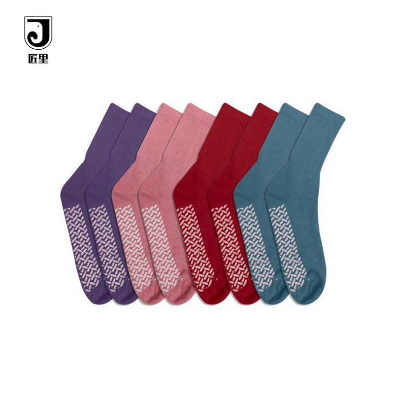 JL-A585 anti slip indoor gripsocks adult indoor sock with rubber silicone sole non slip skid gripsocks wholesale