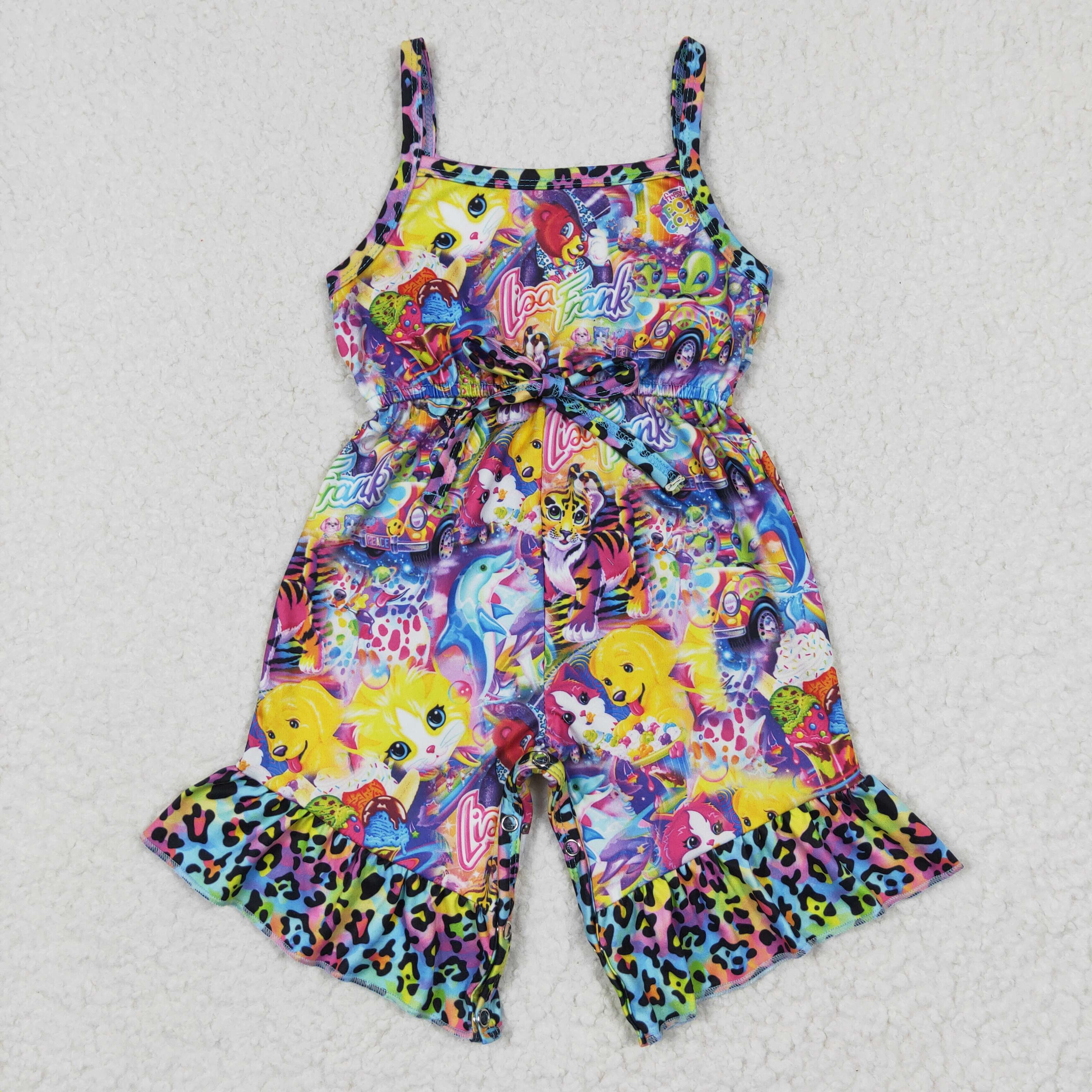 Cartoon Lisa Frank Jumpsuit Spring Summer 6 -9 years Wholesale Kids Clothes Baby Toddlers Girls Jumpsuits