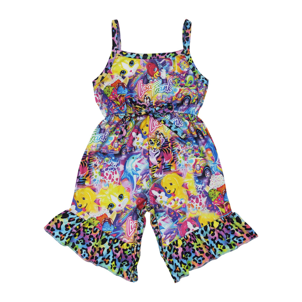 Cartoon Lisa Frank Jumpsuit Spring Summer 6 -9 years Wholesale Kids Clothes Baby Toddlers Girls Jumpsuits