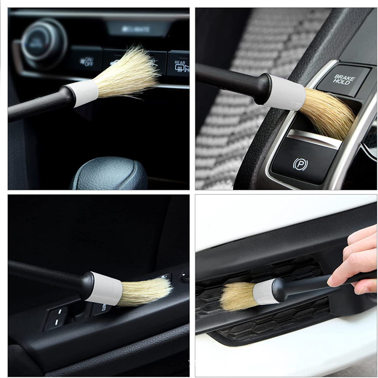 Car Detailing Brush Set Boar Hair Mixed Fiber Plastic Handle Automotive Detail Brushes Washing & Cleaning for Wheels, Interior