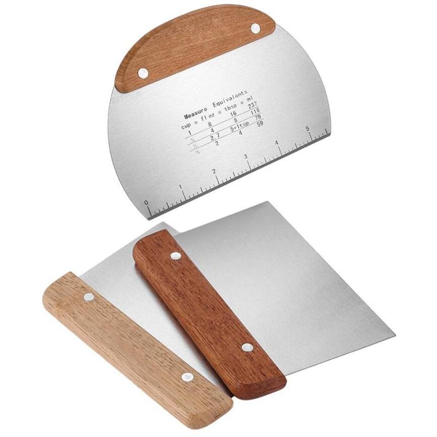 Stainless Steel Bench Scraper with Wooden Handle Dough Pastry Multi-Purpose Food Scraper Chopper for Bread Pizza Dough Pastry