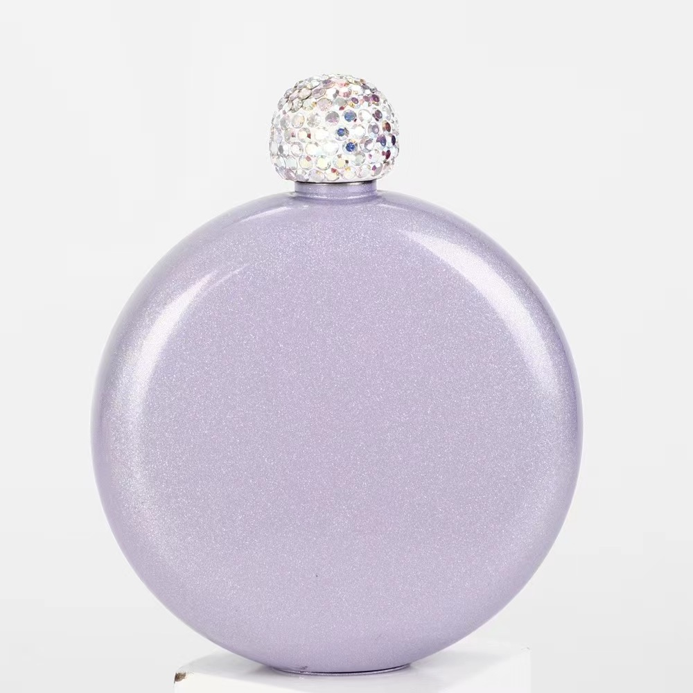 Wholesale 140ml Rhinestone Lid Women Cute Liquor Flasks Stainless Steel Round Portable Hip Flask For Travel Gift