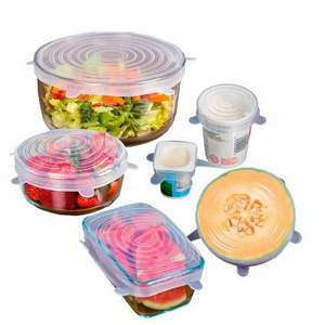 6 Pack Stretch Sizes Set Custom Brand Bowl Dishwasher Safe Fruit Food Wrap Reusable Cover Flexible Best Silicone Stretch Lids