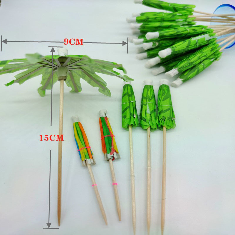 5.9inch Handmade Green Coconut Palm Tree Umbrellas Bamboo Cocktail Cupcake Fruit Picks Sticks For Drinks Pool Party Decoration