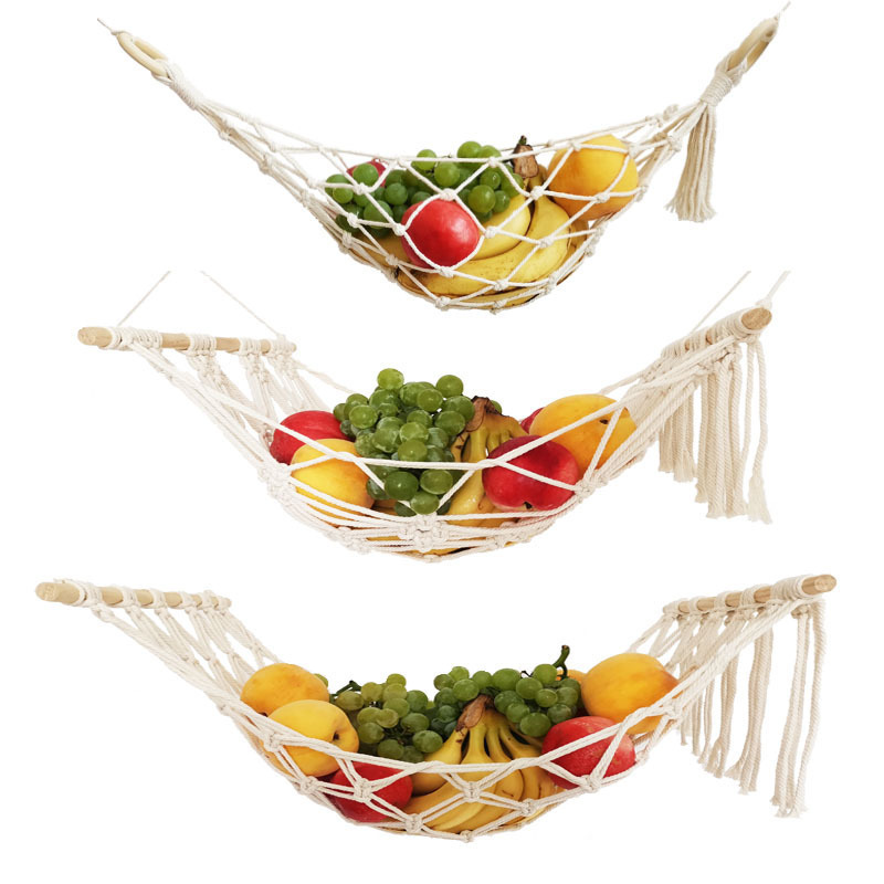 Kitchen Produce Storage Fruit Basket Fruit And Veggie Banana Hanging Boho Macrame Hanging Fruit Hammock Under Cabinet