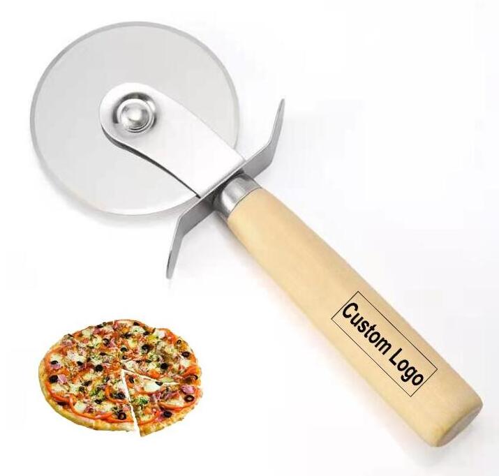 Wholesale Custom Stainless Steel Pizza Cutter Kitchen Pizza Tool Wheel Cutter Wooden Handle Puff Pastry Cutter