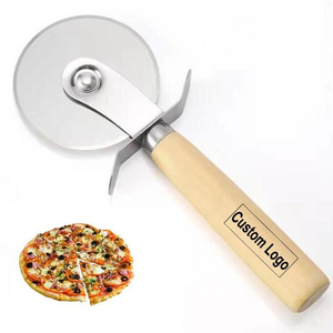 Wholesale Custom Stainless Steel Pizza Cutter Kitchen Pizza Tool Wheel Cutter Wooden Handle Puff Pastry Cutter