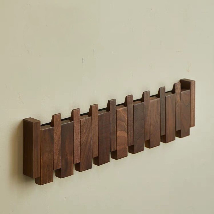 Natural Wood Wall Mounted Piano Coat Rack Hanger Entryway Wall Storage with Hooks Flip Down Wall Hook Rack for Hanging Coats Bag