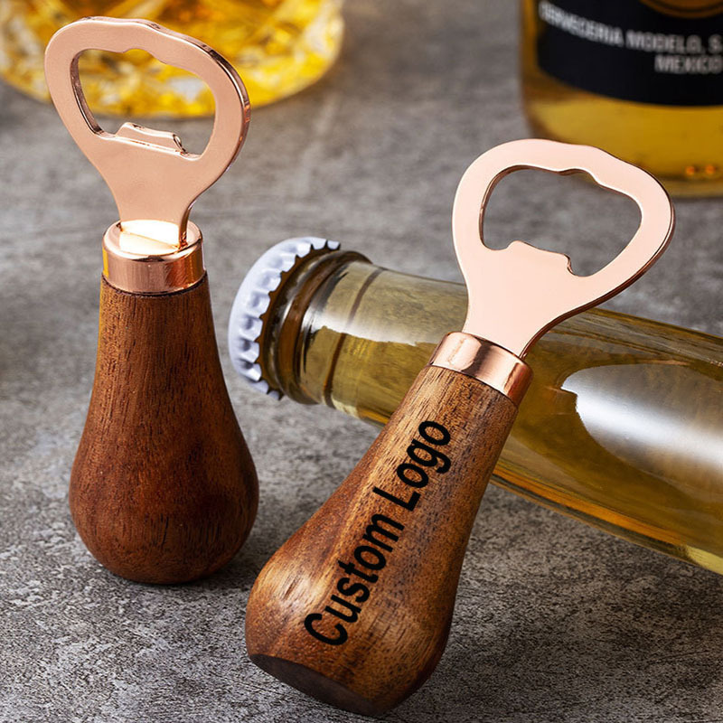 Creative Lovely Stainless Steel Beer Lids Opener With Standing Wooden Handle Vintage Cute Beer Bottle Openers