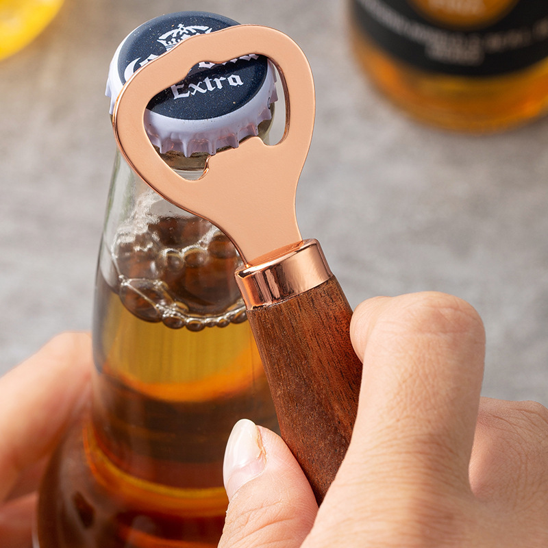 Creative Lovely Stainless Steel Beer Lids Opener With Standing Wooden Handle Vintage Cute Beer Bottle Openers