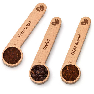 Reusable Beech Wood  Coffee Bead Measuring Spoon Wooden Coffee Scoop Bag Clip