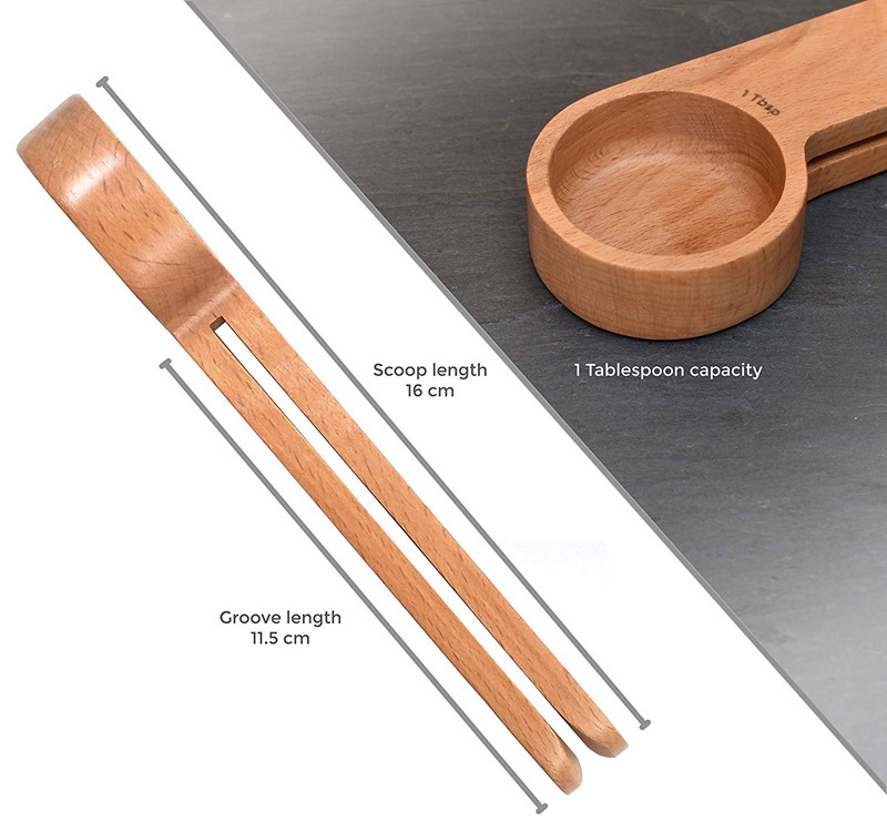 Reusable Beech Wood  Coffee Bead Measuring Spoon Wooden Coffee Scoop Bag Clip