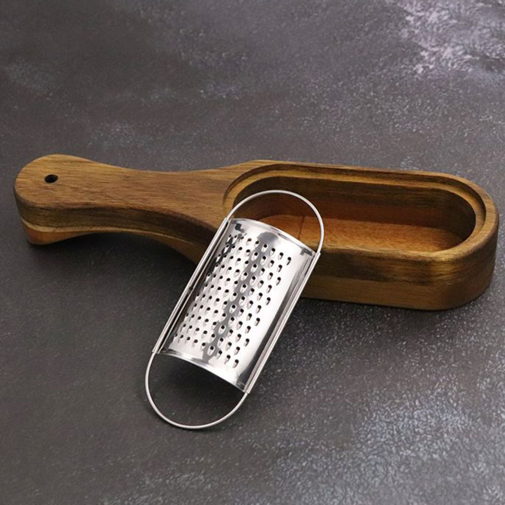 Stainless Steel Cheese Grater With Removable Acacia Wood Collector Wooden Vegetable  Grater Cheese Tools