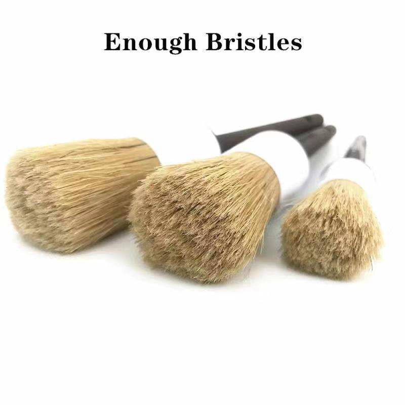 Car Detailing Brush Set Boar Hair Mixed Fiber Plastic Handle Automotive Detail Brushes Washing & Cleaning for Wheels, Interior