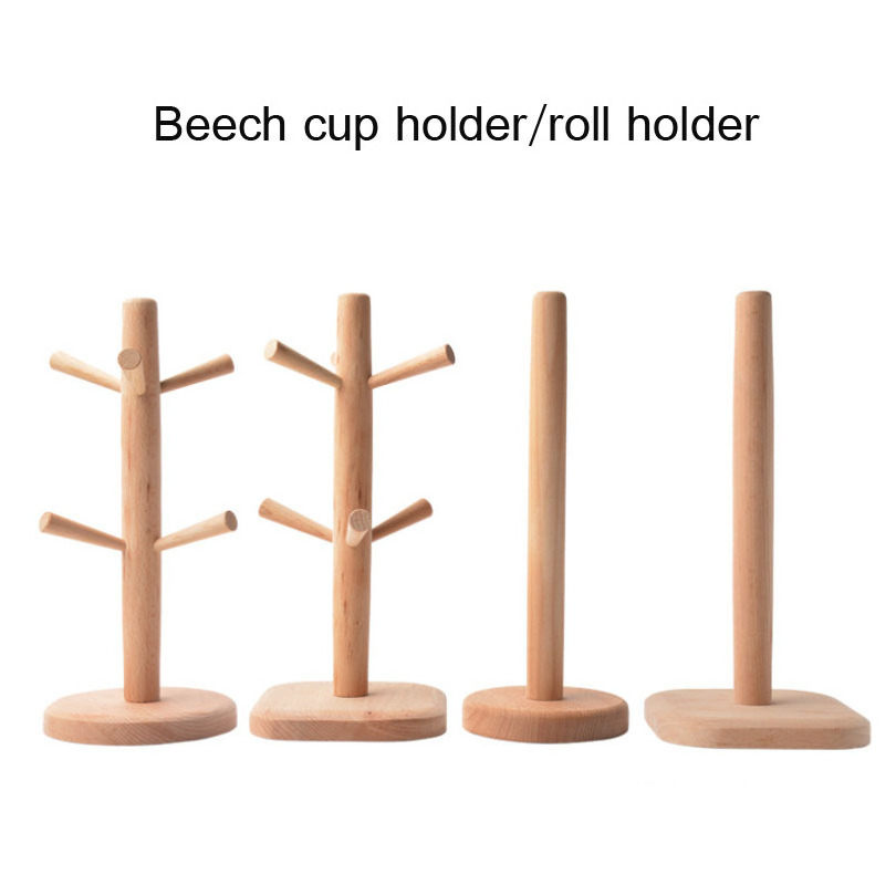 Good Quality Natural Beech Wooden Cup Holder Custom Logo Paper Towel Display Rack