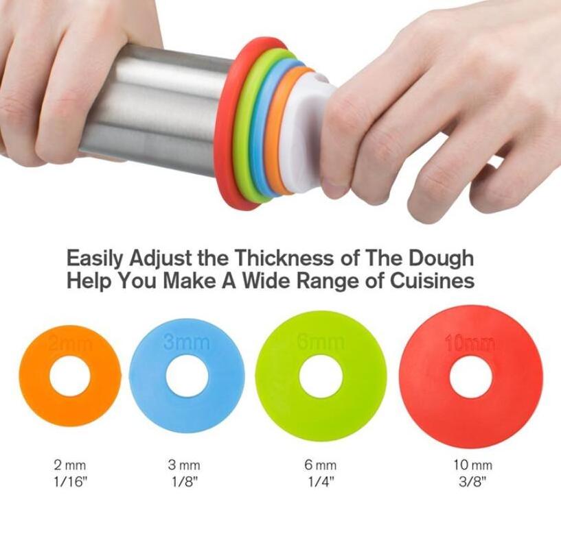 Top Sale Kitchen Baking Cookie stainless steel adjustable rolling pin for dough with silicone pastry mat