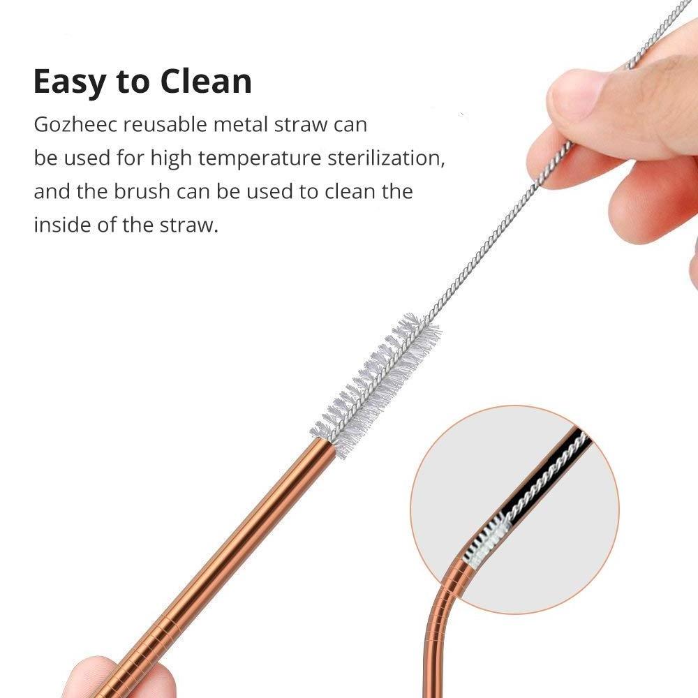 Rose Gold Stainless Steel Drinking Straw Laser Logo Reusable Camping Straws With Brush and Pouch