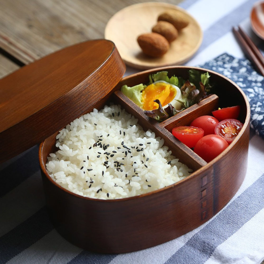 Wooden Lunch Box Bento Box with Internal Separator Cryptomeria Wood Food Container