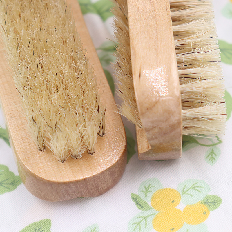 Custom Logo Bamboo Wooden Double Sided Natural Boar Bristles Hand Nail Scrub Cleaning Brush for Fingernail or Toenail